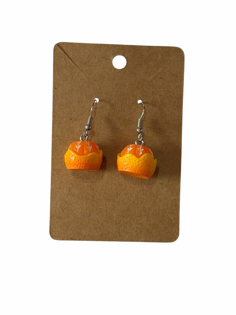 Orange Slice Dangle Earrings - Bright Orange Fruit Charm